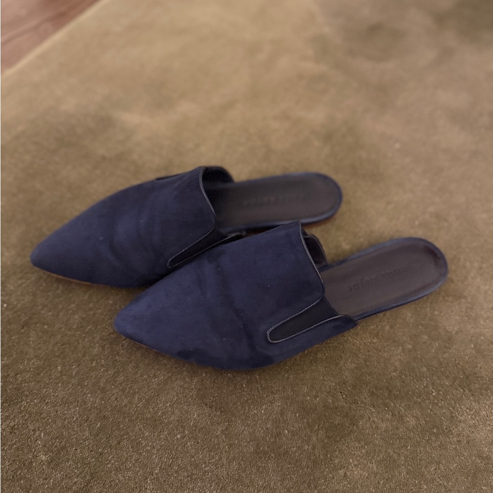 Jenni Kayne - Navy Suede Pointed Toe Mules - Picture 2 of 6